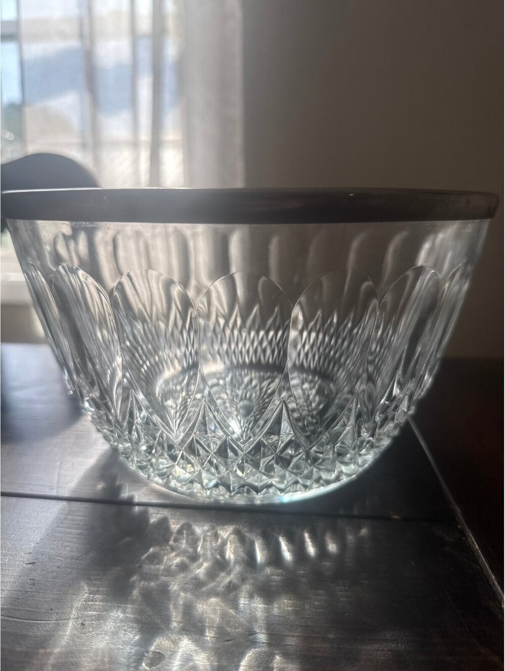 Vintage Cut Glass Bowl with Silver Rim